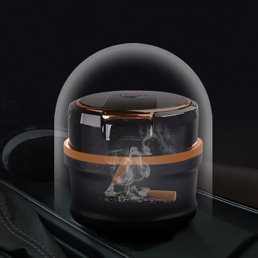 Universal LED Işıklı Yanmaz Porselen Oto Küllük – Kapaklı Dumansız Araba Küllüğü Siyah Gold