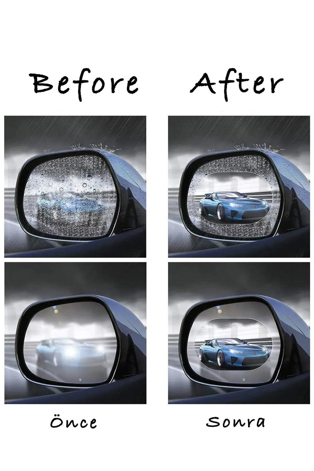 Oto Dış Ayna Yağmur Tutmaz Kaydırıcı Film 2 Adet – Buğu Önleyici Nano Kaplama Cam Filmi