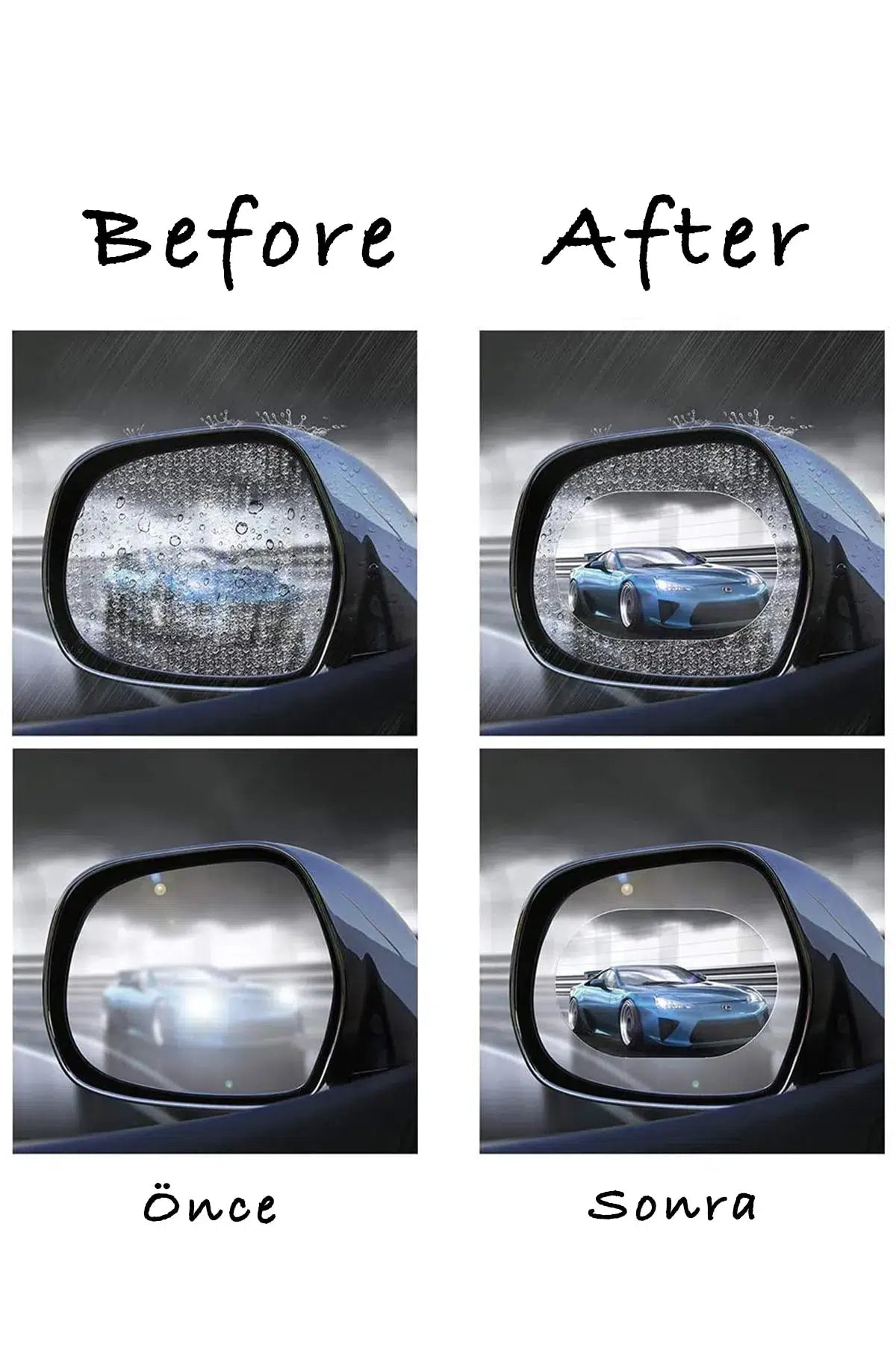 Oto Dış Ayna Yağmur Tutmaz Kaydırıcı Film 2 Adet – Buğu Önleyici Nano Kaplama Cam Filmi