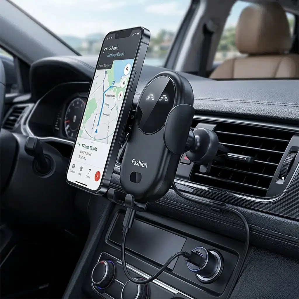 Premium Siyah Kablosuz Araç Telefon Tutucu – 15W Hızlı Şarjlı Otomatik Sensörlü Araç İçi Telefon Standı
