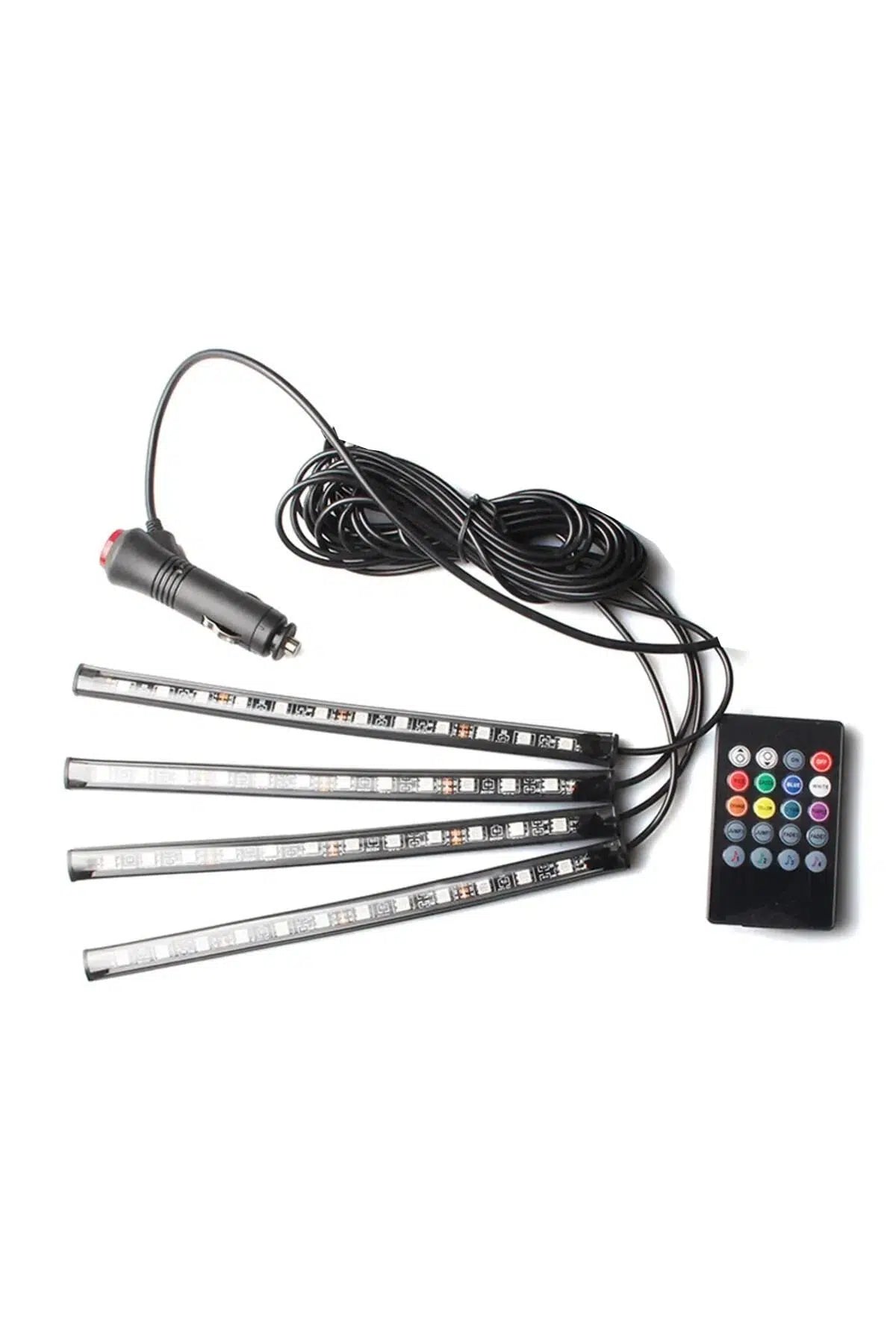 12 LED Ayak Altı RGB Aydınlatma Seti – Sese ve Müziğe Duyarlı Kumandalı Oto İç Ambiyans Işık