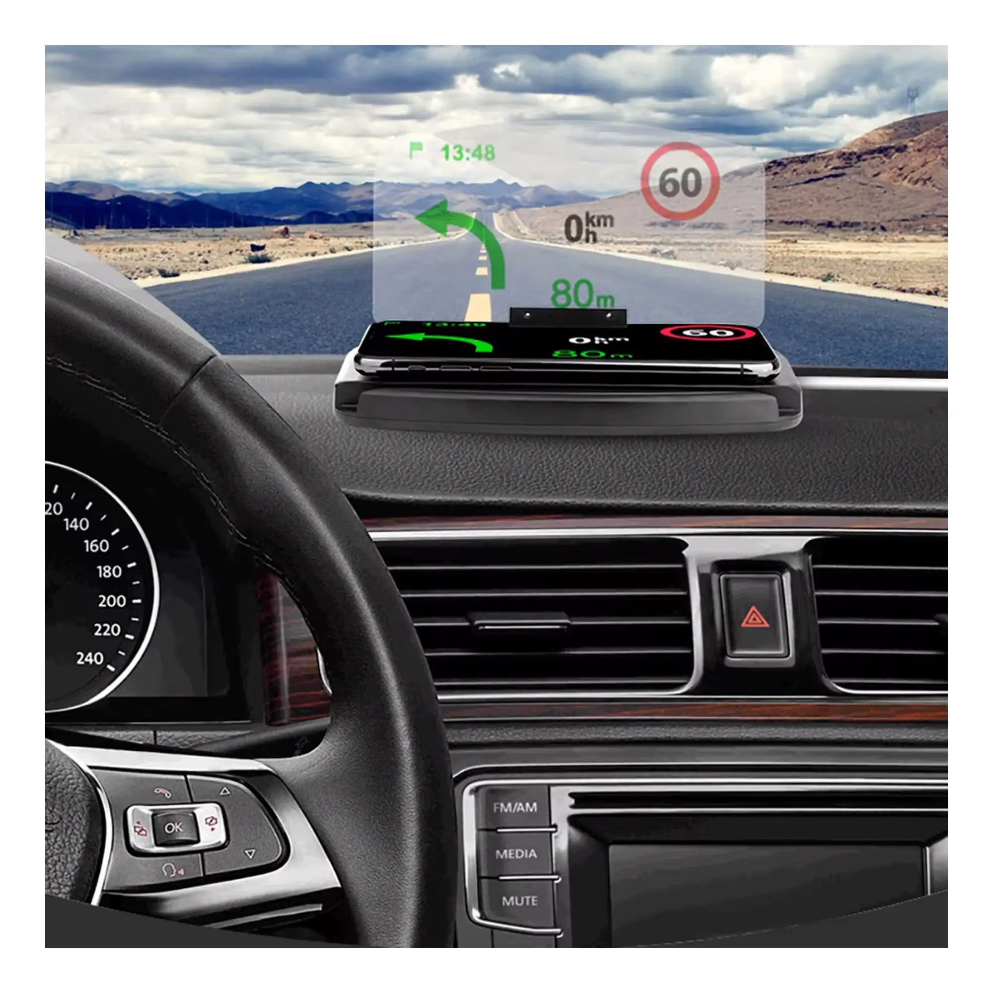 FR-425 Qi Kablosuz Şarjlı HUD Telefon Tutucu – Navigasyon Araç Ekranı Yansıtmalı Stand