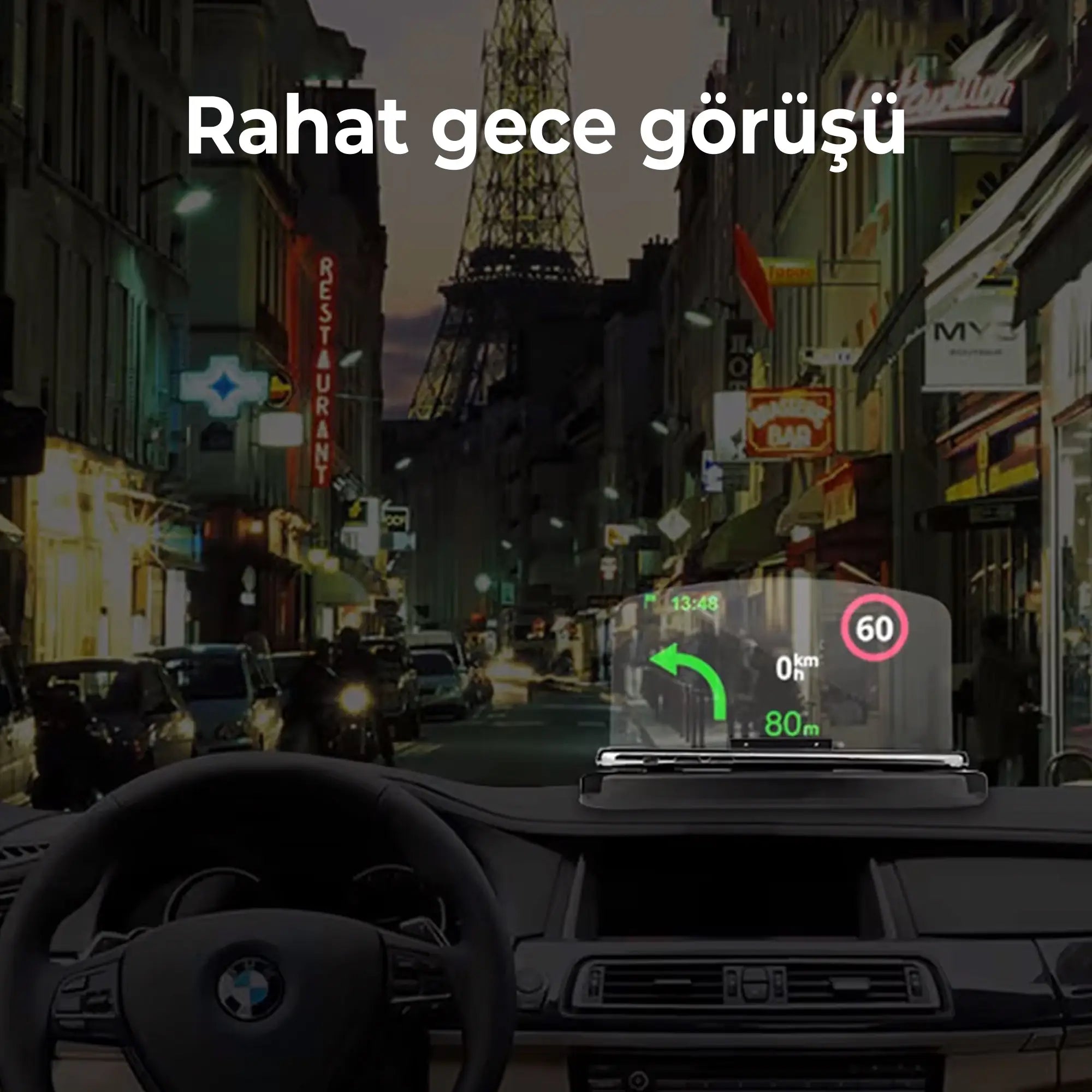 FR-425 Qi Kablosuz Şarjlı HUD Telefon Tutucu – Navigasyon Araç Ekranı Yansıtmalı Stand