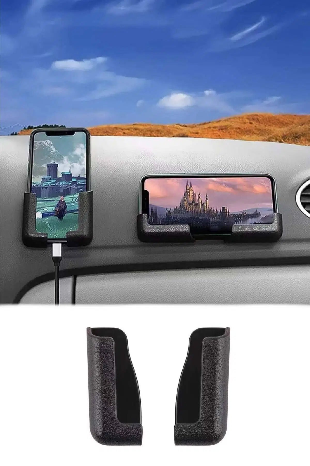 Araç İçi Çok Amaçlı Telefon Tutucu Yapışkanlı Torpido ve Duvar Uyumlu Şarj Destekli